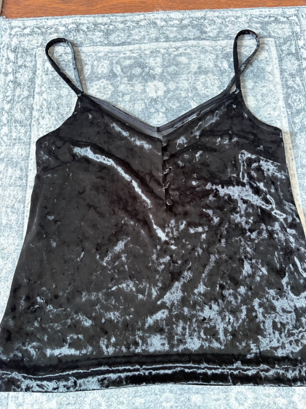 Lucky Brand Black Crushed Velvet Camisole with Button Trim